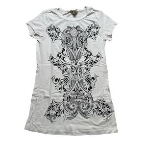 Vocal Women’s Fleur de Lis Rhinestone Long T-Shirt Made in USA White Size Medium